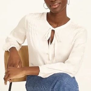 J Crew Featherweight satin tie-neck top XS Pintuck Blouse NWT